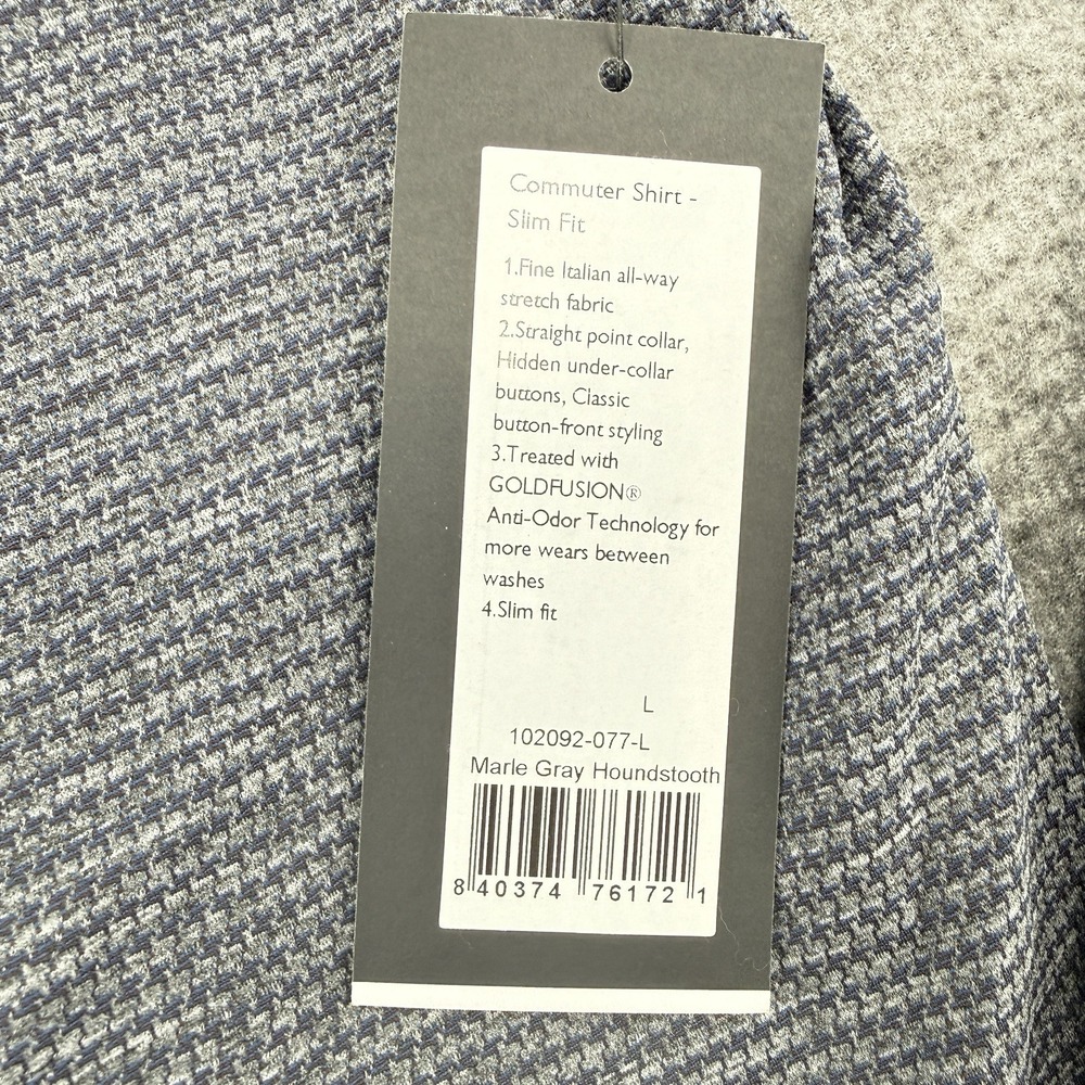 Rhone Commuter Large Shirt Slim Fit Italian Fabric Marine Gray Houndstooth NWT - Picture 4 of 9